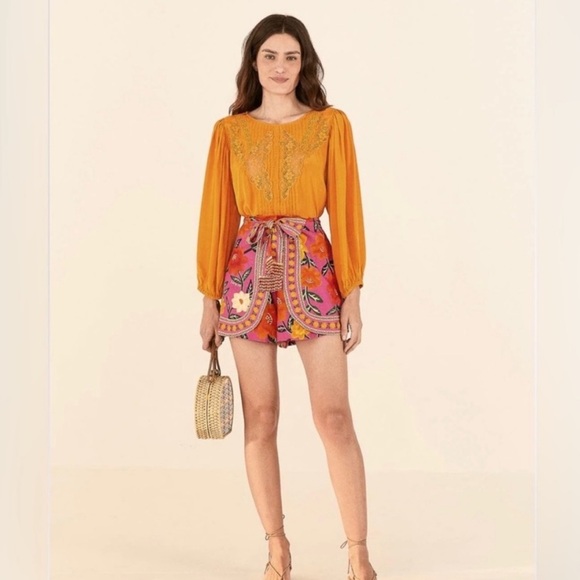 FARM Rio Orange Lace Blouse Size S
